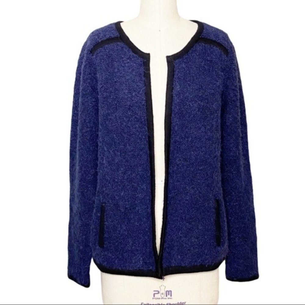 Boden Navy Blue Boucle Jacket with Contrast Trim 10 Medium - Picture 2 of 10